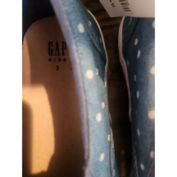 NEW- 2 Pair Lot-GAP Kids Girls Slip-on Sneakers Blue Denim Polka Dot Print-5 & 3 - Picture 8 of 16